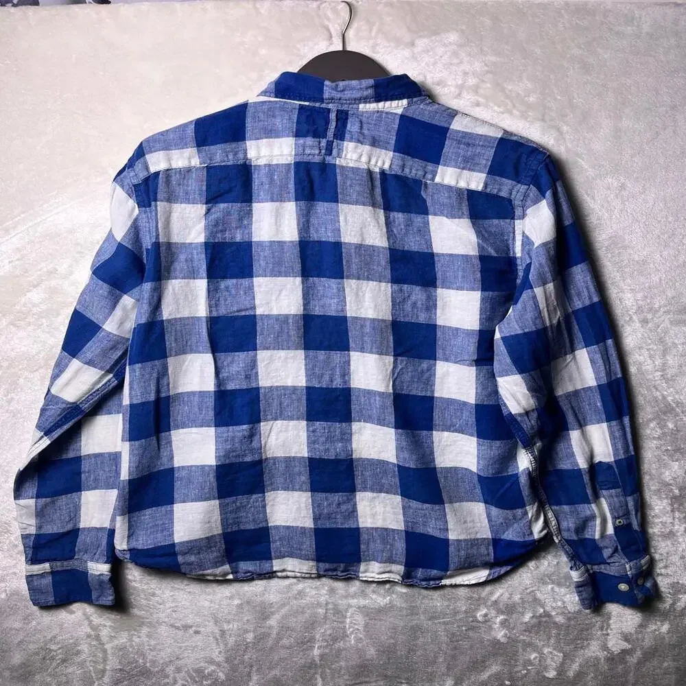 Banana Republic 100% Linen Camden Fit Button Up Shirt Men's M Checker Plaid